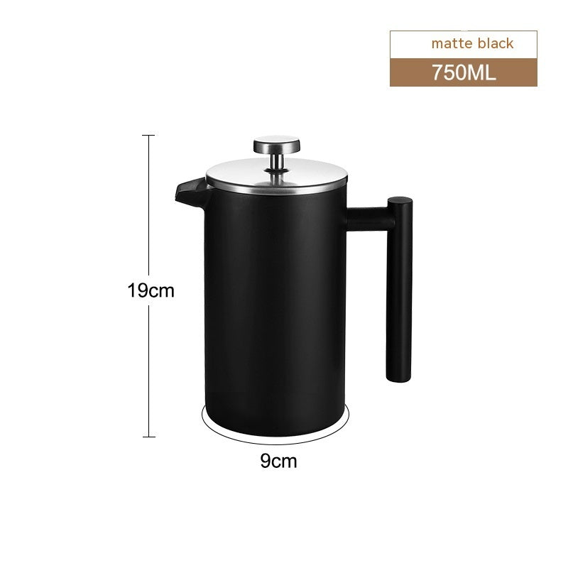 Black French press coffee maker with dimensions on a white background shop now  free shipping