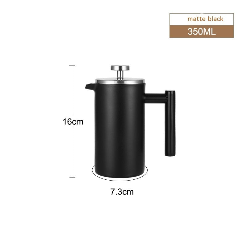 Black French press with dimensions on a white background Shop now, shipping free