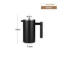 Black French press with dimensions on a white background Shop now, shipping free