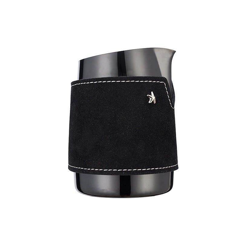 Black coffee cup sleeve with silver rim