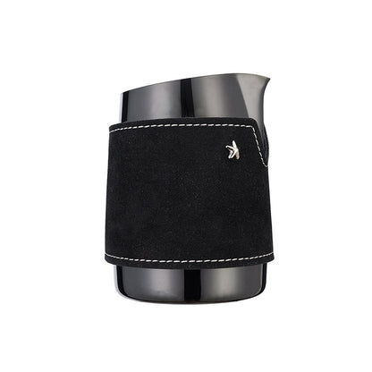 Black coffee cup sleeve with silver rim