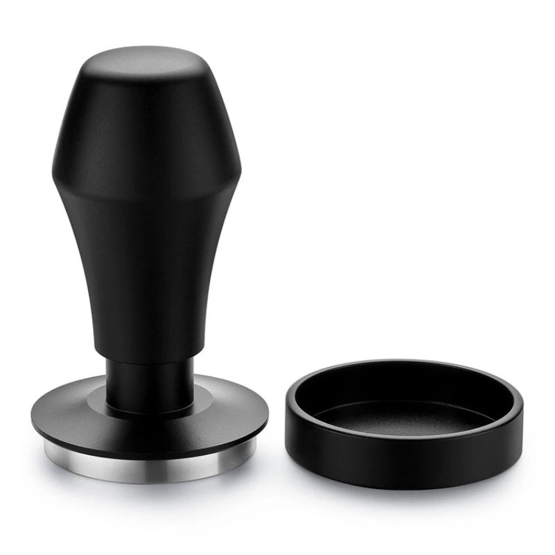 58mm threaded espresso tamper, ripple base coffee press, professional barista tool, black tamper with mat. #ThreadedTamper #EspressoTools #HomeBarista #RippleBase #CoffeeGadgets)