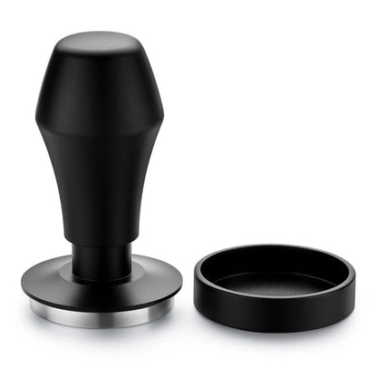 58mm threaded espresso tamper, ripple base coffee press, professional barista tool, black tamper with mat. #ThreadedTamper #EspressoTools #HomeBarista #RippleBase #CoffeeGadgets)