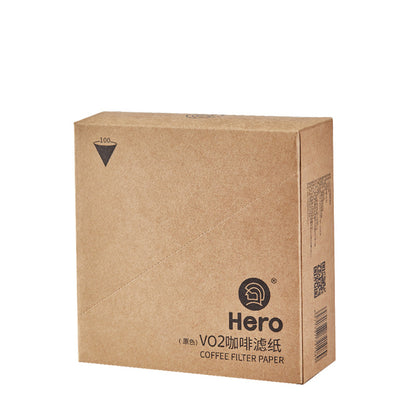 Brown cardboard box of Hero coffee filter paper on a white background