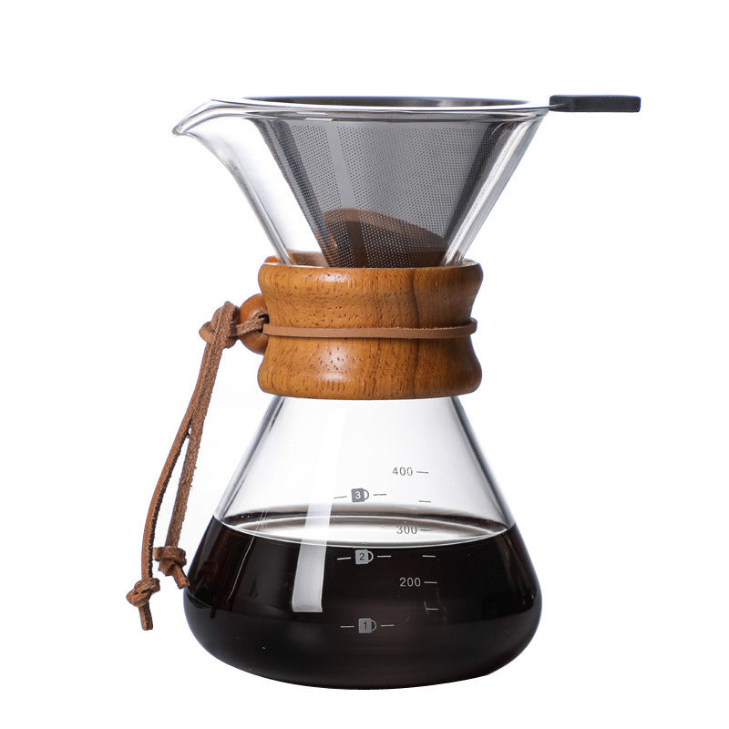 Clear glass coffee maker with wooden collar and filter shop now free shipping