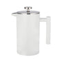 White French press coffee maker with a silver lid on a white background
