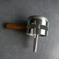  Silver Moka Pot handle and spout. Stovetop espresso maker with wooden handle. Home coffee brewing tool.