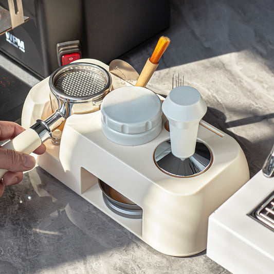 Coffee brewing station with various components on a kitchen counter Shop Now