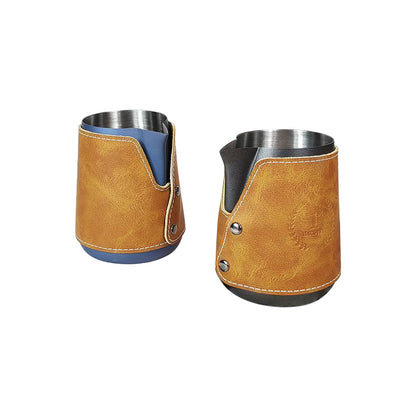 Leather and Stainless Steel Milk Pitcher for Perfectly Frothed Milk