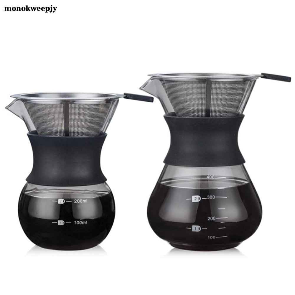 200ml/400ml Stainless Steel Coffee Filter - Reusable Paperless Pour Over Dripper Brewing Tool