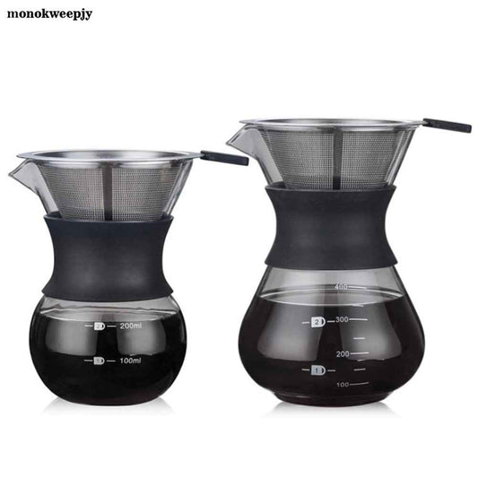 200ml/400ml Stainless Steel Coffee Filter - Reusable Paperless Pour Over Dripper Brewing Tool