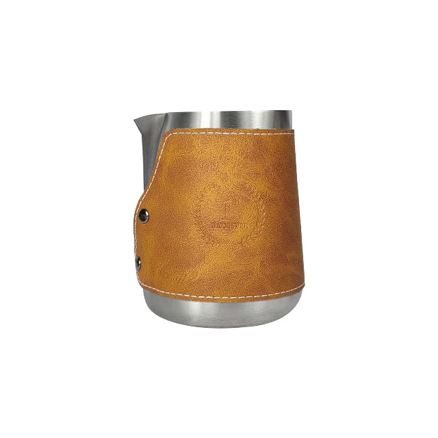 Leather and Stainless Steel Milk Pitcher for Perfectly Frothed Milk