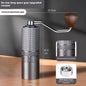 Six-star Deep Space Gray manual coffee grinder with measurements and external grinds adjustment. Durable 420 stainless steel burr for consistent results