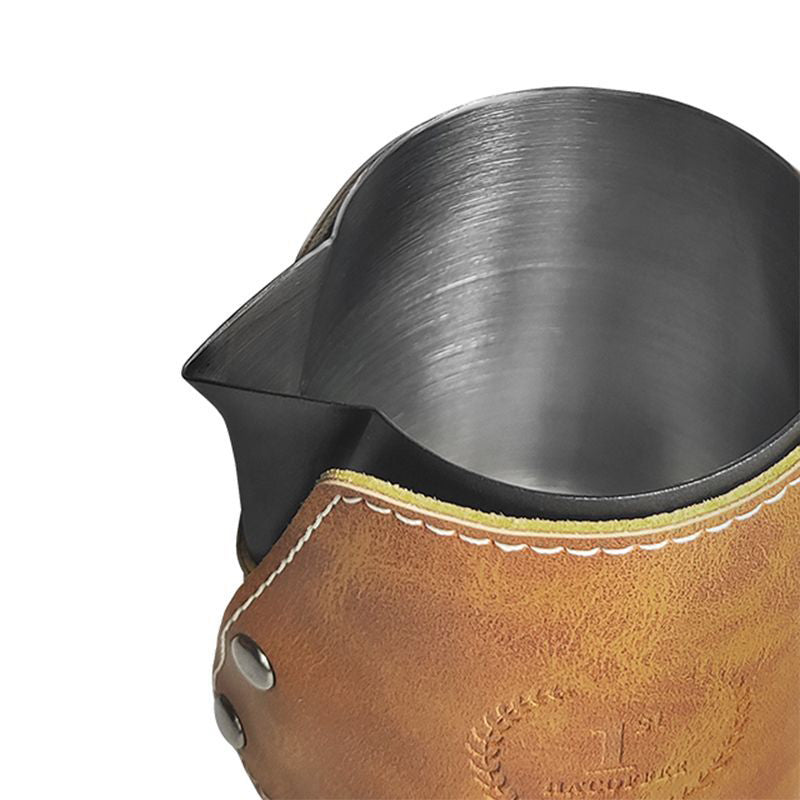 Leather and Stainless Steel Milk Pitcher for Perfectly Frothed Milk