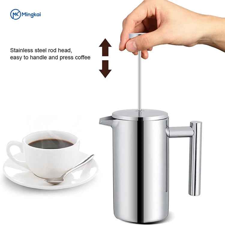 Custom French Press Coffee Maker With Stainless Steel Filter System Handcrafted Coffee for Home Kitchen Use Metal Press With Lid