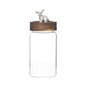 Glass jar with wooden lid featuring a rabbit ornament