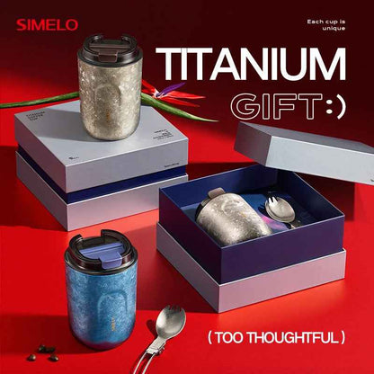 SIMELO 380ML Pure Titanium Coffee Cup Gift Box Packaging Inner and Outer Pure Titanium Insulated Coffee Cup Thermos Water Bottle