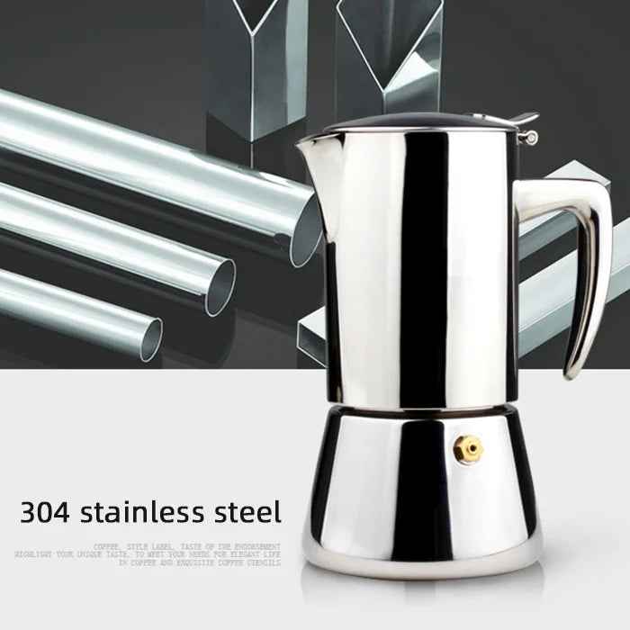 200ML 300ML Portable Italian Espresso Filter Coffee Maker Leak-Proof Spout Double-Layer Thickened 304 Stainless Steel Moka Pot