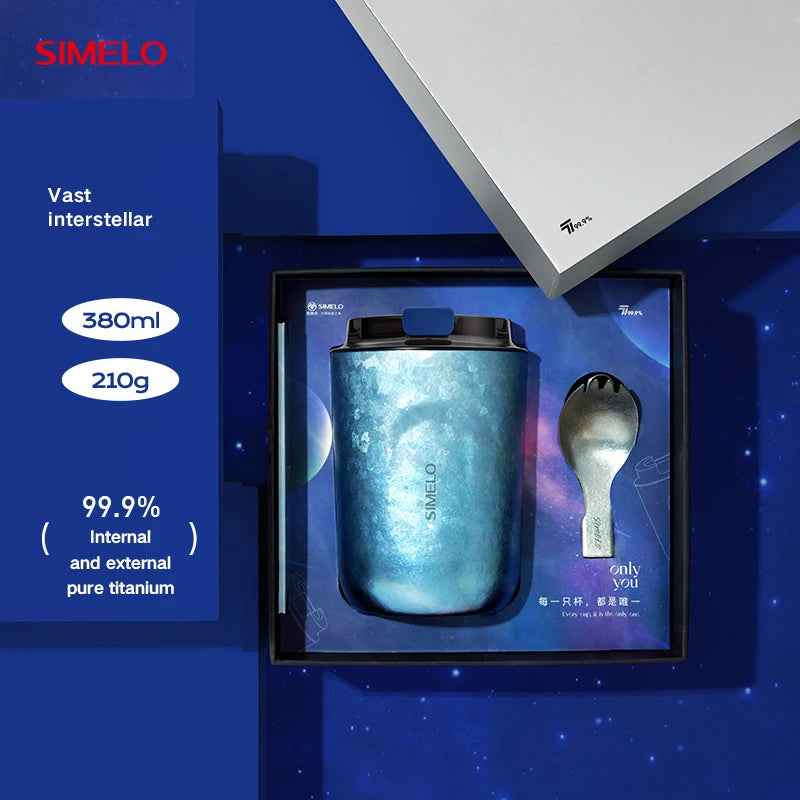 SIMELO 380ML Pure Titanium Coffee Cup Gift Box Packaging Inner and Outer Pure Titanium Insulated Coffee Cup Thermos Water Bottle