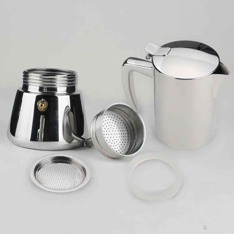 200ML 300ML Portable Italian Espresso Filter Coffee Maker Leak-Proof Spout Double-Layer Thickened 304 Stainless Steel Moka Pot