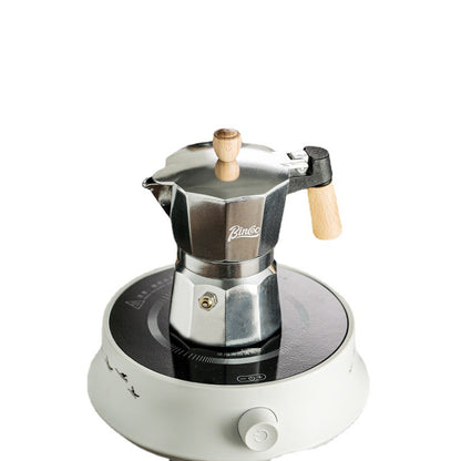  Isolated black Italian moka pot, classic stovetop coffee maker design
