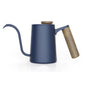 Blue gooseneck pour-over kettle, 316 stainless steel, sleek design.