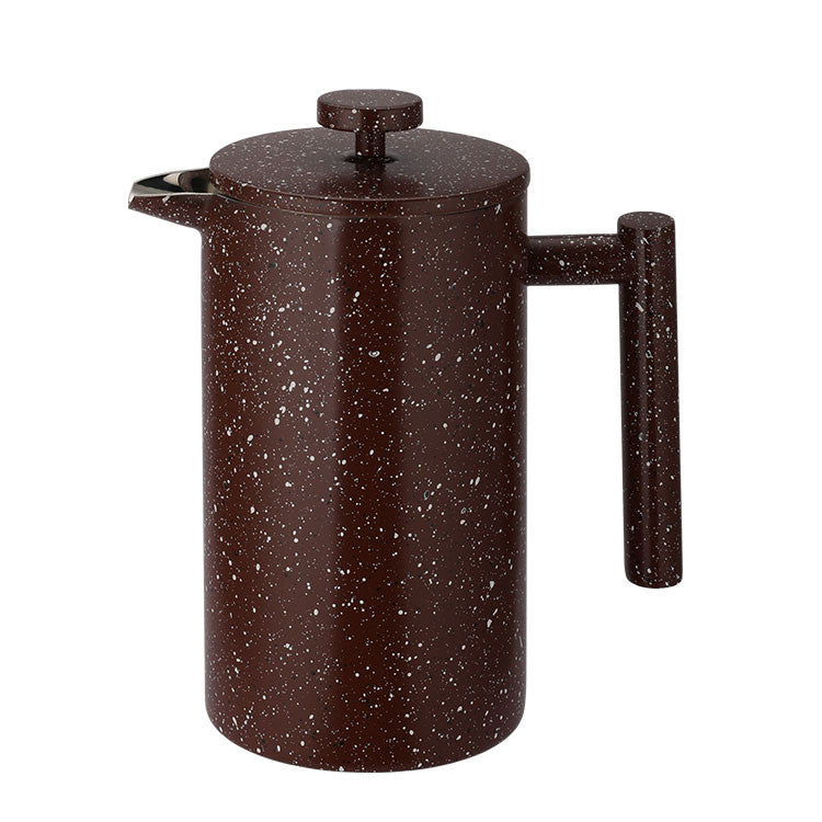 Speckled brown French press coffee maker on a white background - Free shipping