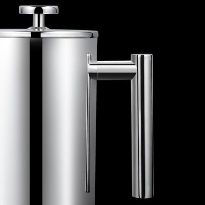 Stainless steel French press coffee maker on a black background Shp now free shipping