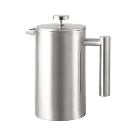 Stainless steel French press on a white background - free shipping