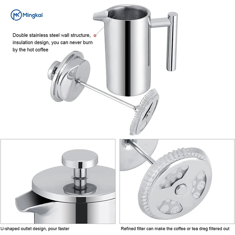 Stainless steel coffee maker with features