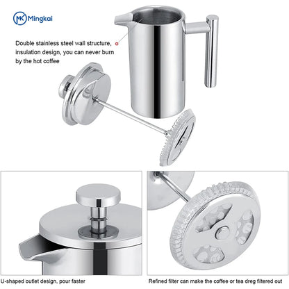 Stainless steel coffee maker with features