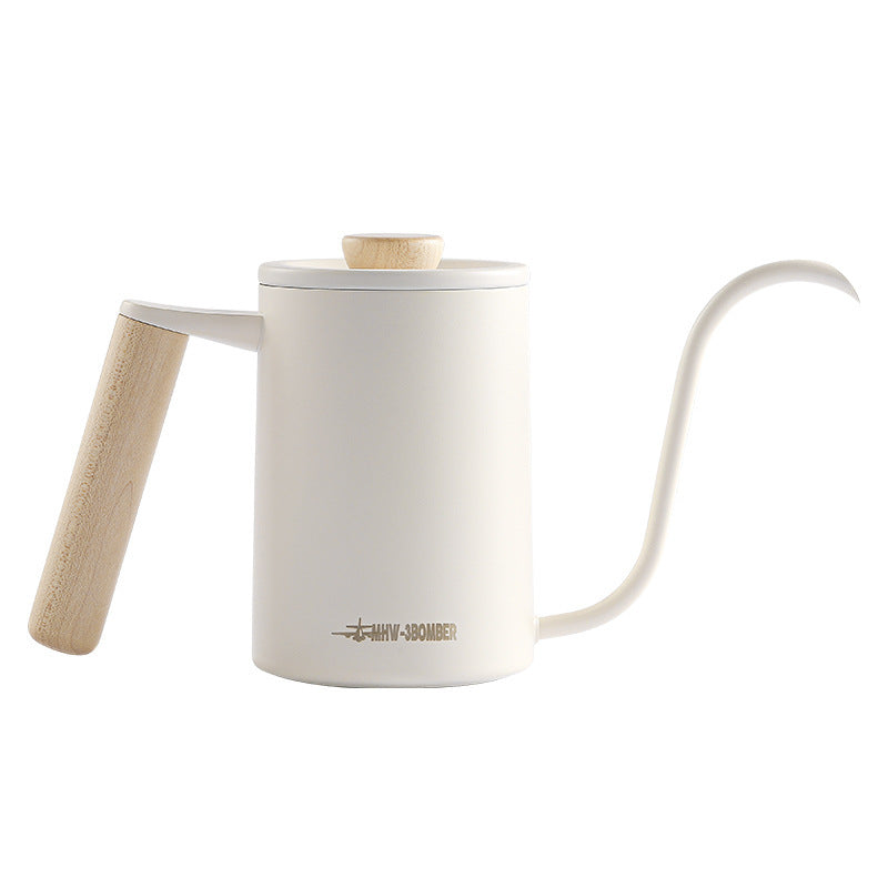 MHW-3BOMBER Planet hand brewing kettle in sand beige, with light wood handle. Stylish pour over kettle.