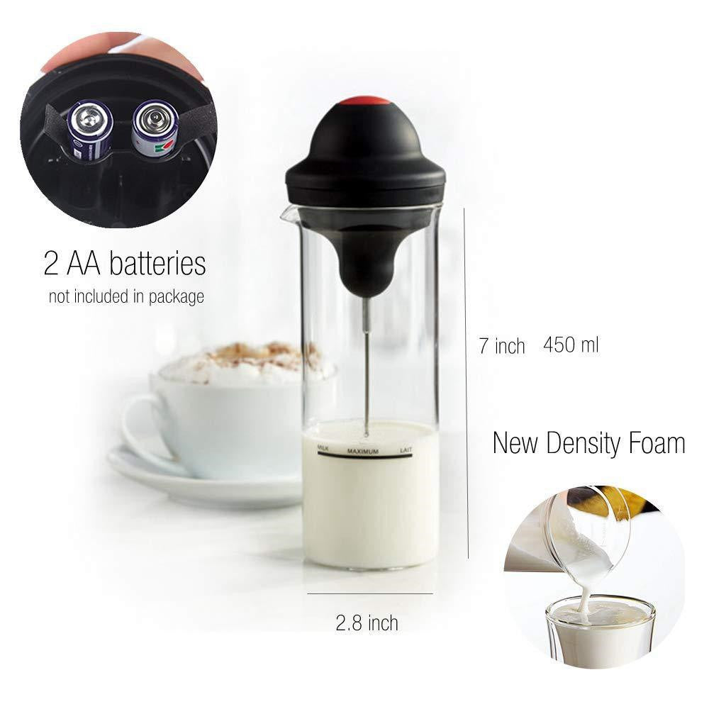 Stylish electric milk frother in a glass carafe, creating rich, creamy milk foam for a perfect latte. Barista-quality coffee at home. Shop now