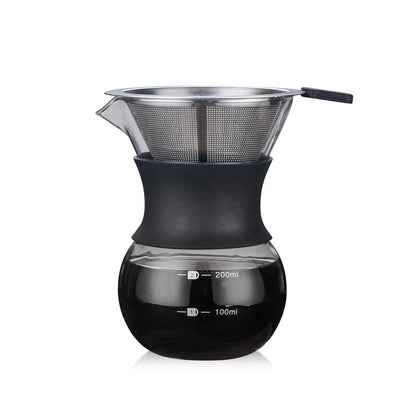 200ml pour-over coffee brewer with a stainless steel filter and glass jug. Shop Now! Free Shipping!