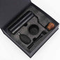 Premium black manual coffee grinder gift set with cleaning brush, air blower – ideal home barista kit.