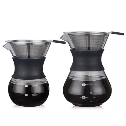  Two pour-over coffee makers, one 200ml and one 400ml, with reusable metal filters.