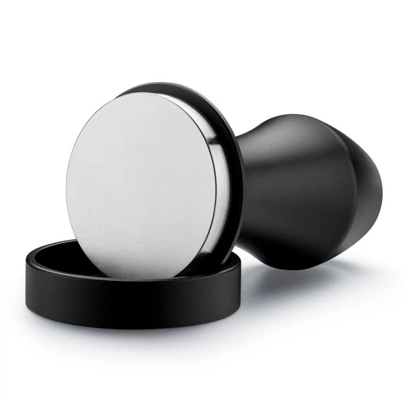 58mm threaded espresso tamper, ripple base coffee press, professional barista tool, black tamper with mat. (For social platforms: #ThreadedTamper #EspressoTools #HomeBarista #RippleBase #CoffeeGadgets)
