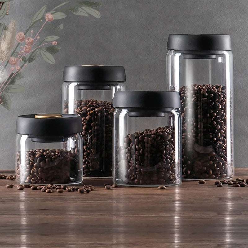 Vacuum Sealed Jug Set Black Coffee Beans Glass Airtight Canister Kitchen Food Grains Candy Keep Good Storage Jar Set Kitchen Gadgets Shop now