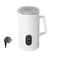 White automatic milk frother with cappuccino and latte, perfect for home use. Shop Now!