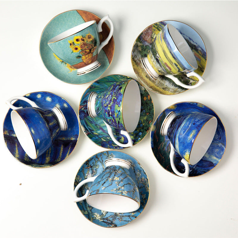 Van Gogh Coffee Cup Gift Box – Elegant Bone China Mug for Home Use