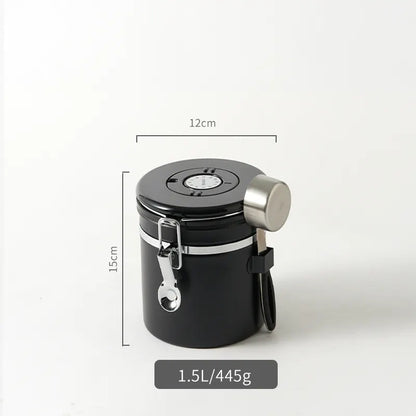Stainless Steel Storage Tank for Coffee Beans, Tea, and Milk Powder with Scoop and Exhaust System