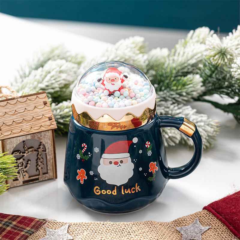 Fashion Creative Ceramic Santa Claus Gift Cup With Lid Spoon