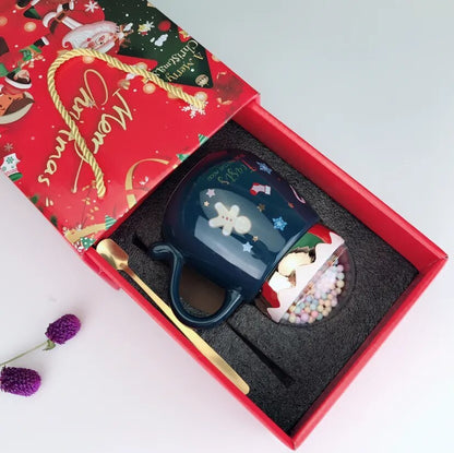 Christmas Mug Set with Lid and Spoon