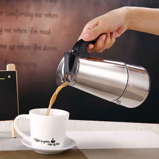 Stainless Steel Moka Pot Coffee Maker with Compact Electric Stove for Perfect Brews
