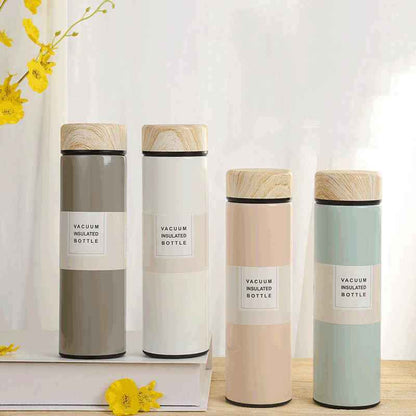 Stainless Steel Vacuum Flask Creative Fashion Cute Wood Grain Cover