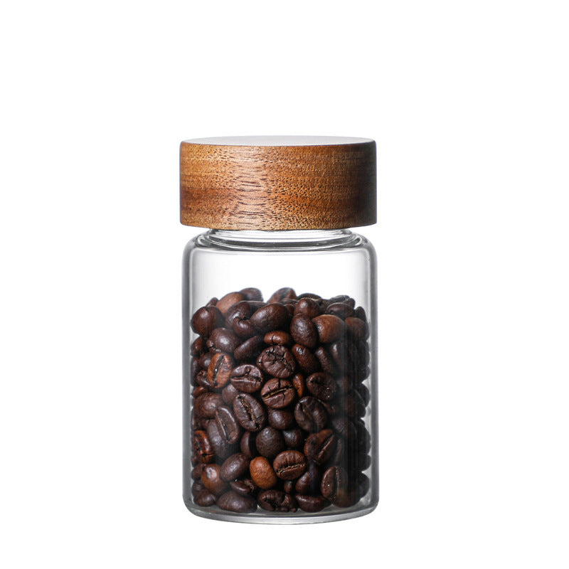 Acacia Wood Storage Tank with Glass Lid and Threaded Seal for Kitchen Organization