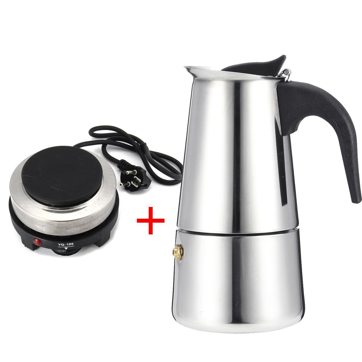 Stainless Steel Moka Pot Coffee Maker with Compact Electric Stove for Perfect Brews