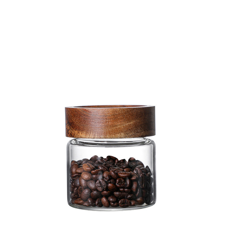 Acacia Wood Storage Tank with Glass Lid and Threaded Seal for Kitchen Organization