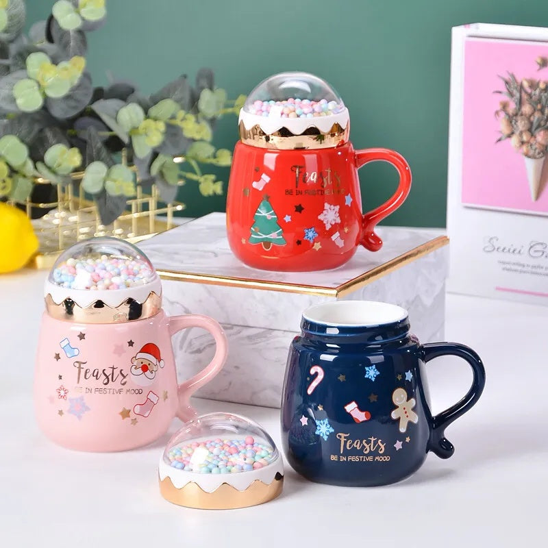 Christmas Mug Set with Lid and Spoon