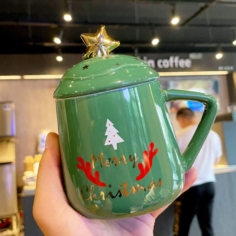 Christmas Ceramic Cup Mug With Cover With Spoon Coffee Cup